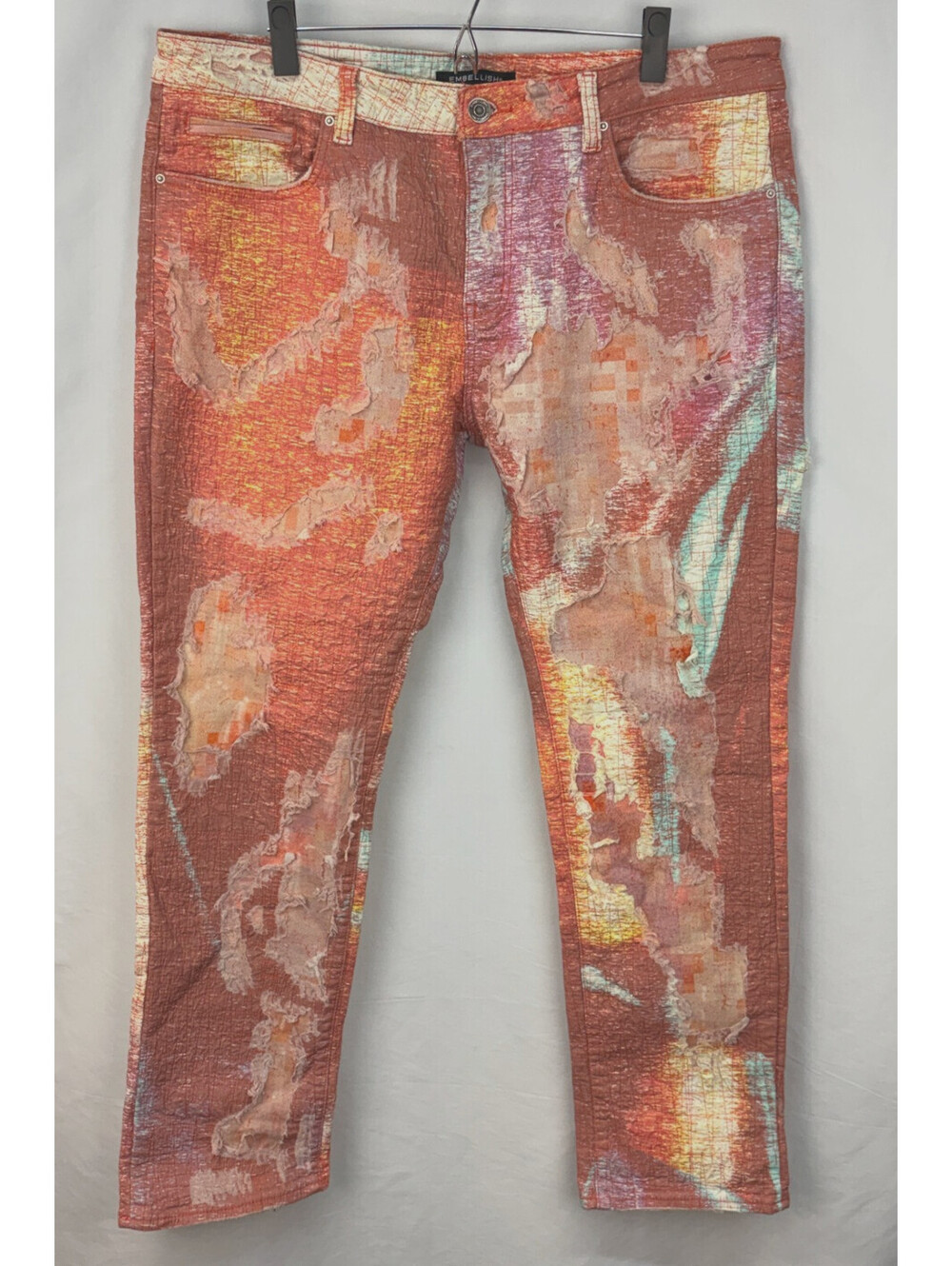 Embellish NYC Barry Boro Men's Size 38 Distressed Patchwork Orange Dyed Jeans